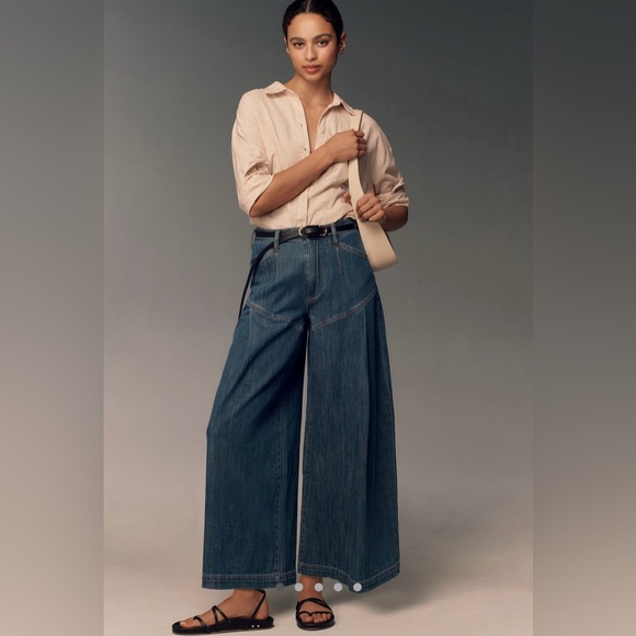 Anthropologie Pilcro Seamed Flounce high rise wide leg jeans - Picture 6 of 12